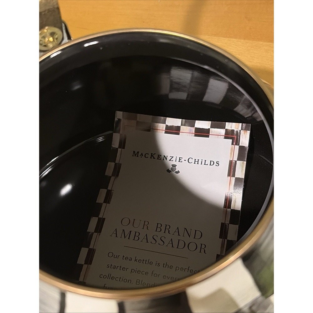 Mackenzie-Childs Courtly Check Tea Kettle with Bird Knob, 3-Qt. Brand New - Picture 5 of 9